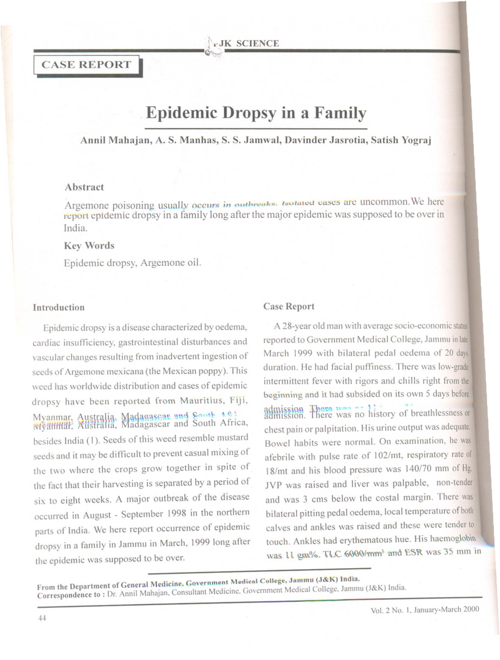 Epidemic Dropsy in a Family
