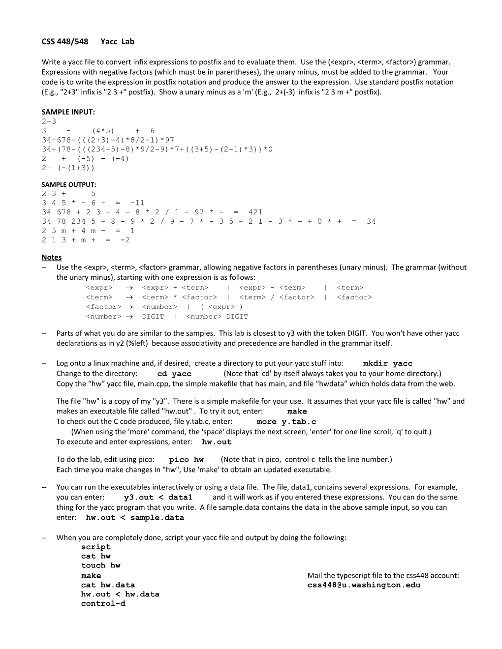 CSS 448/548 Yacc Lab