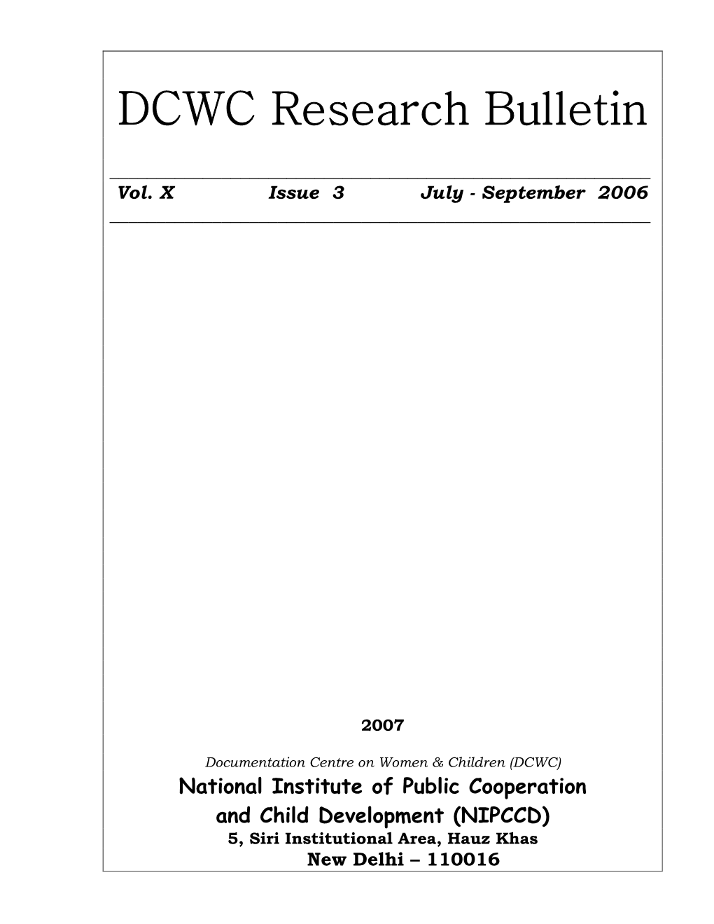 DCWC Research Bulletin