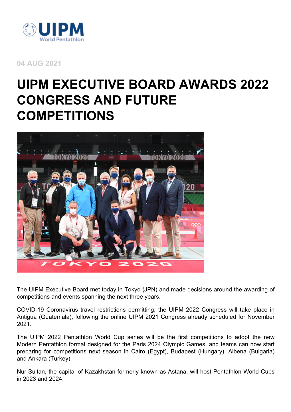 Uipm Executive Board Awards 2022 Congress and Future Competitions