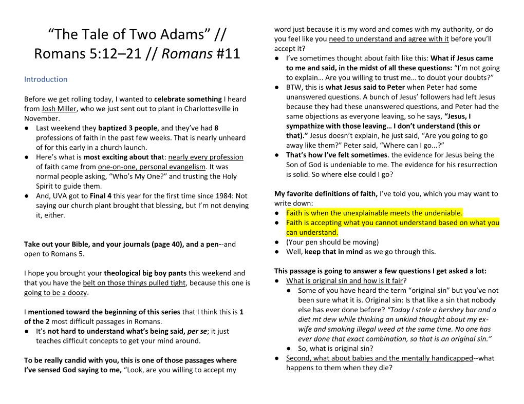 “The Tale of Two Adams” // Romans 5:12–21 // Romans