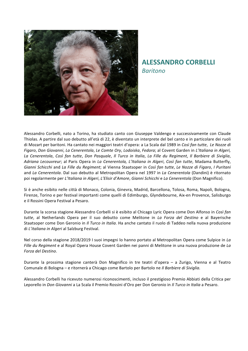 ALESSANDRO CORBELLI Baritono