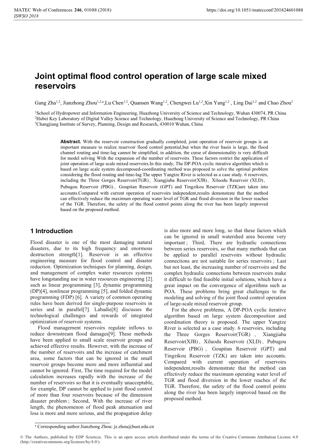 Joint Optimal Flood Control Operation of Large Scale Mixed Reservoirs