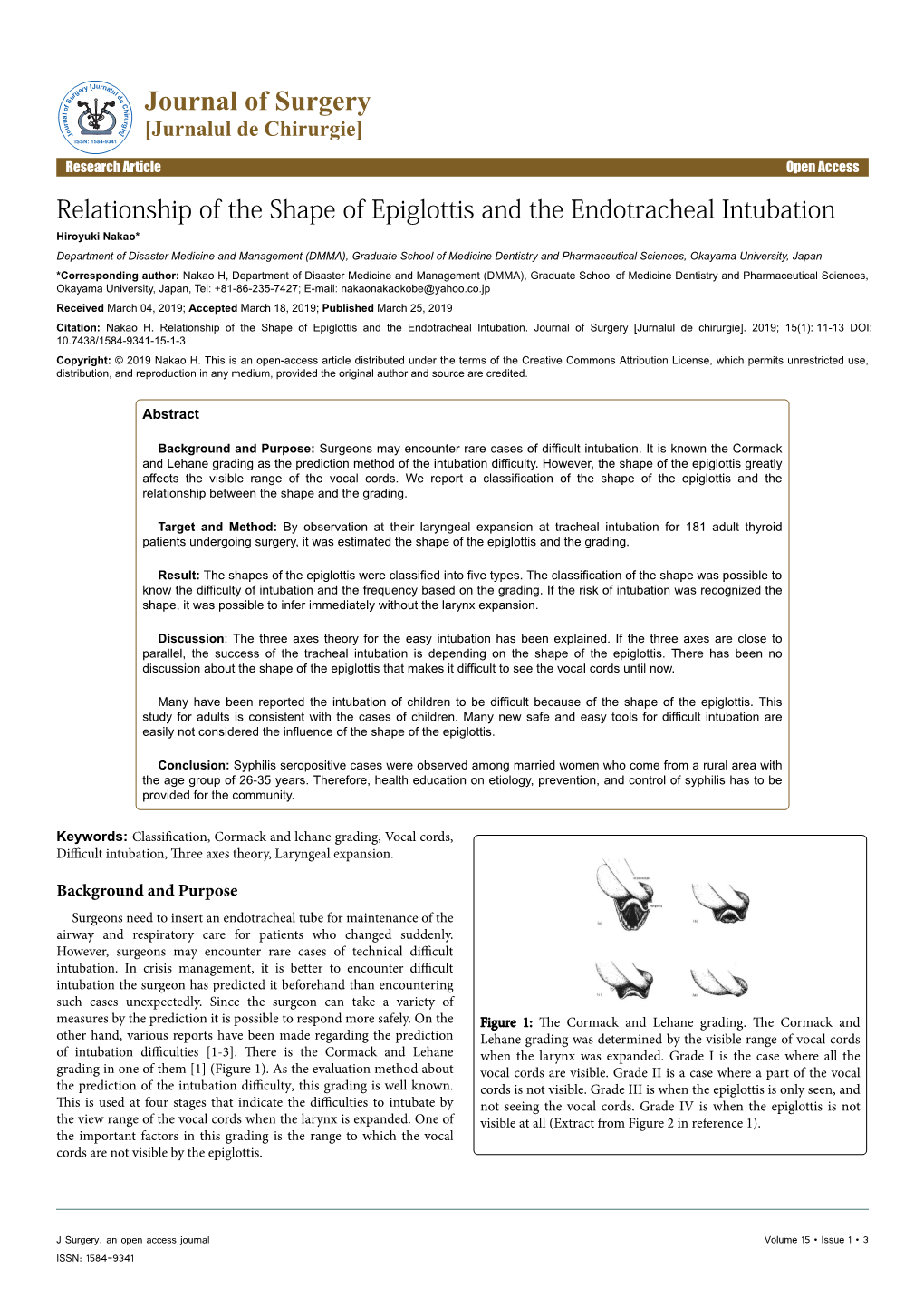 Relationship of the Shape of Epiglottis and the Endotracheal Intubation