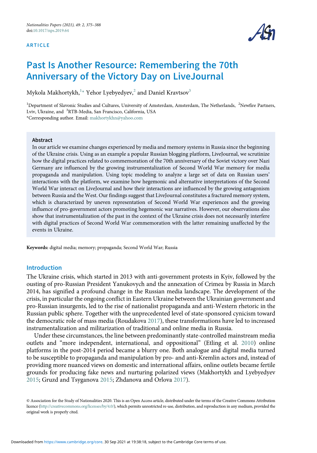 Past Is Another Resource: Remembering the 70Th Anniversary of the Victory Day on Livejournal