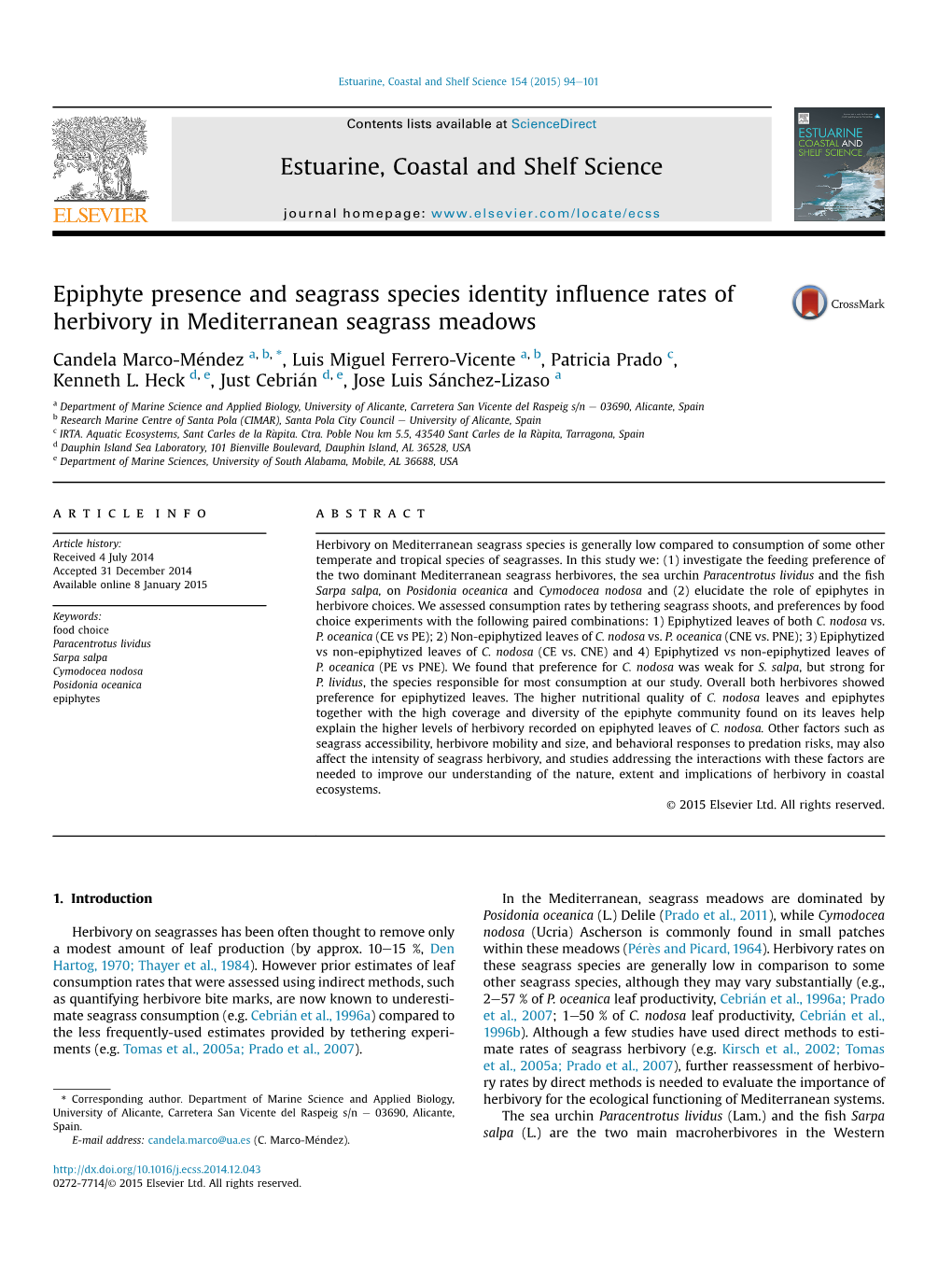 Epiphyte Presence and Seagrass Species Identity Influence Rates Of