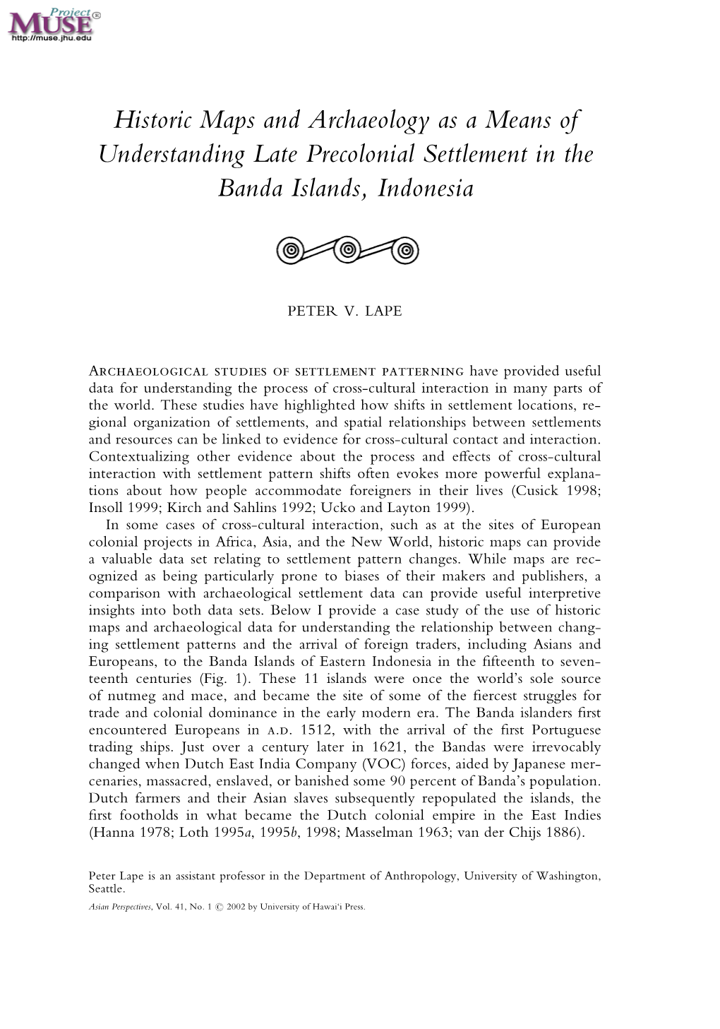 Historic Maps and Archaeology As a Means of Understanding Late Precolonial Settlement in the Banda Islands, Indonesia