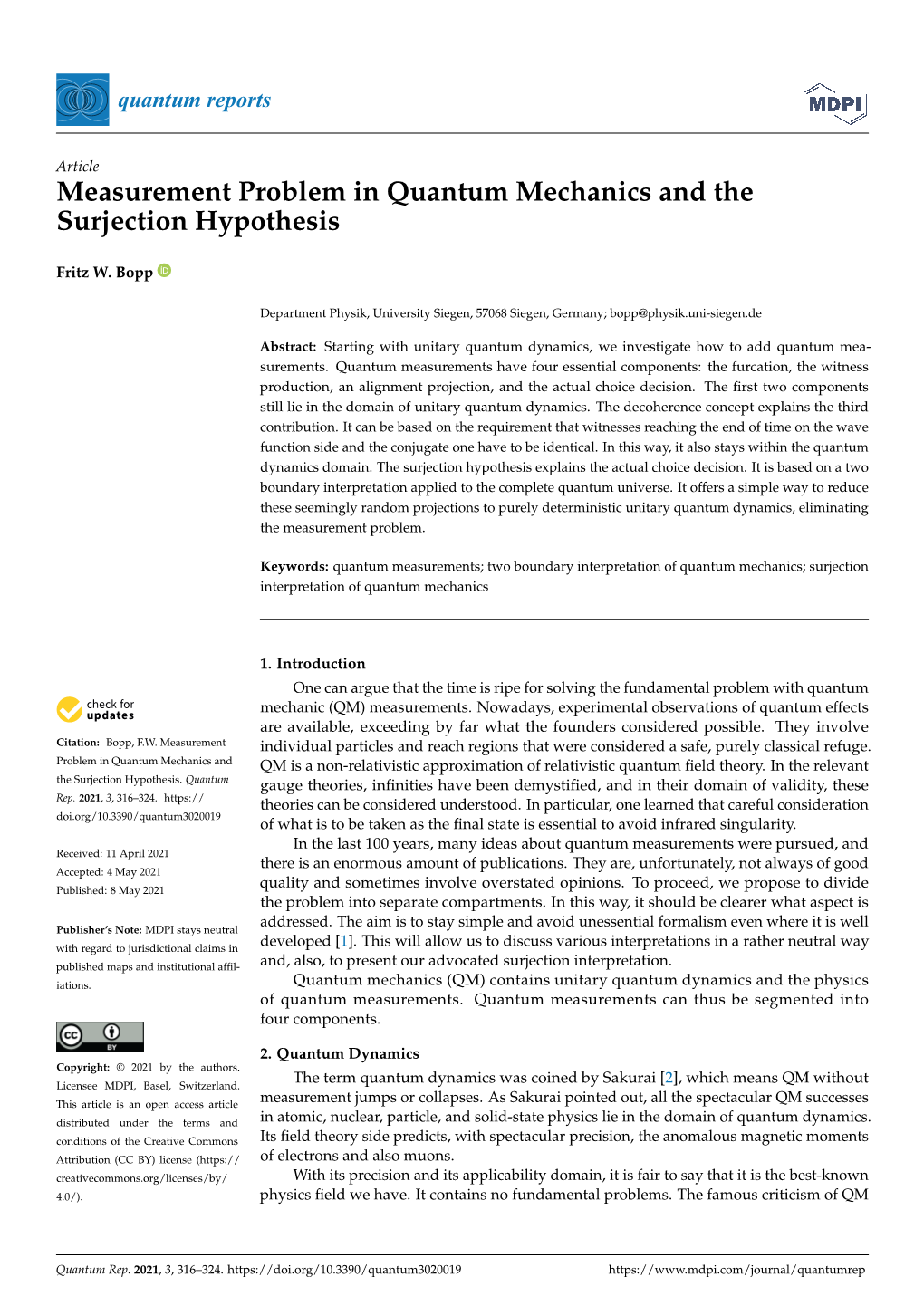 Measurement Problem in Quantum Mechanics and the Surjection Hypothesis