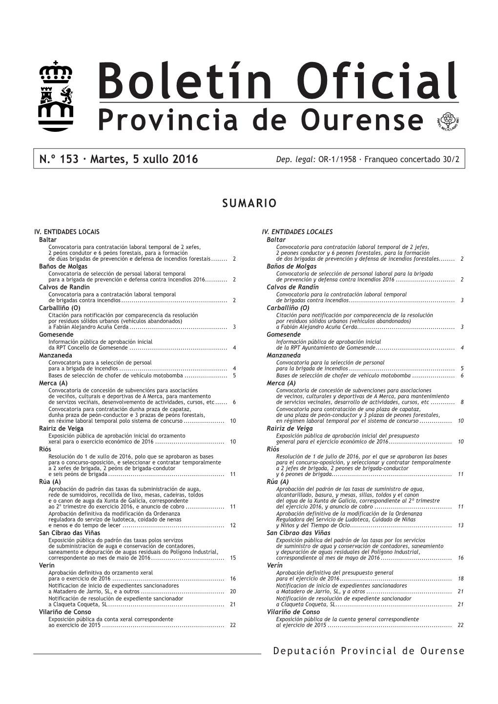 Boletín Oficial Provincia De Ourense