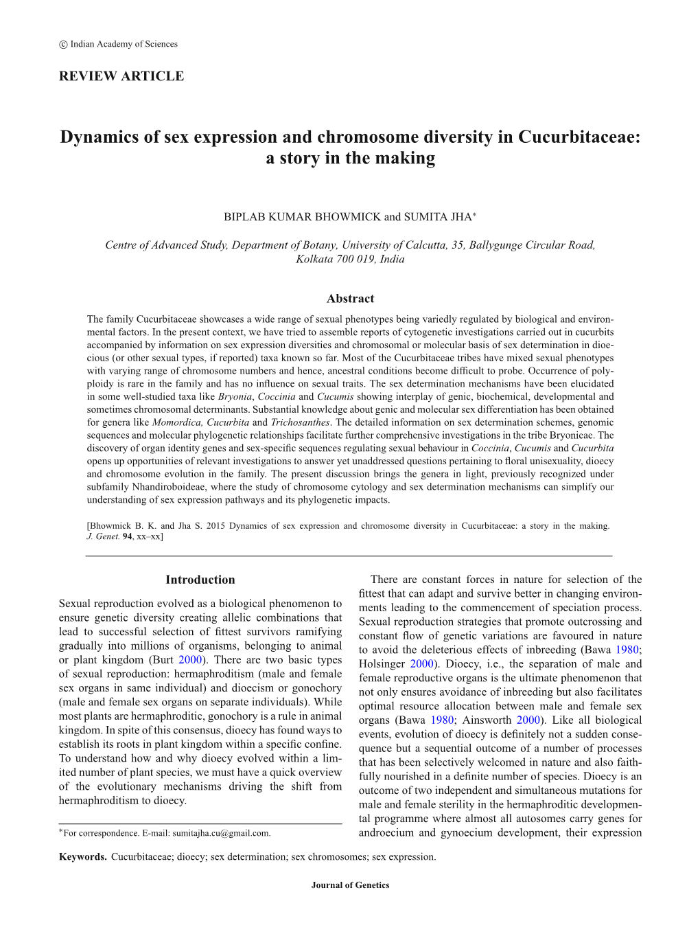 Dynamics of Sex Expression and Chromosome Diversity in Cucurbitaceae: a Story in the Making