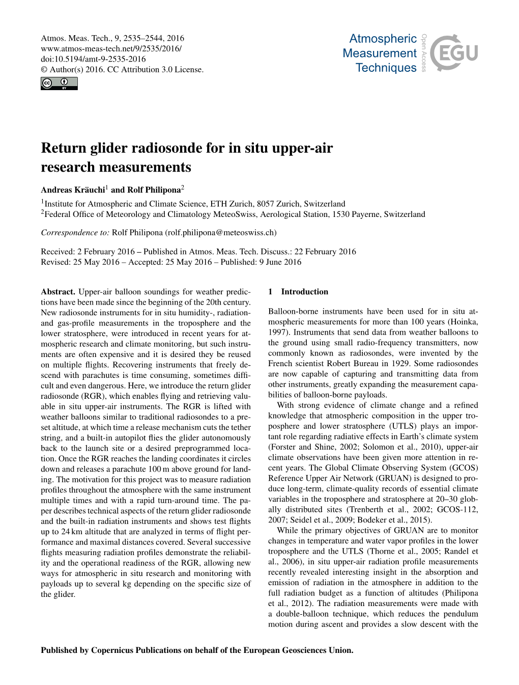 Return Glider Radiosonde for in Situ Upper-Air Research Measurements