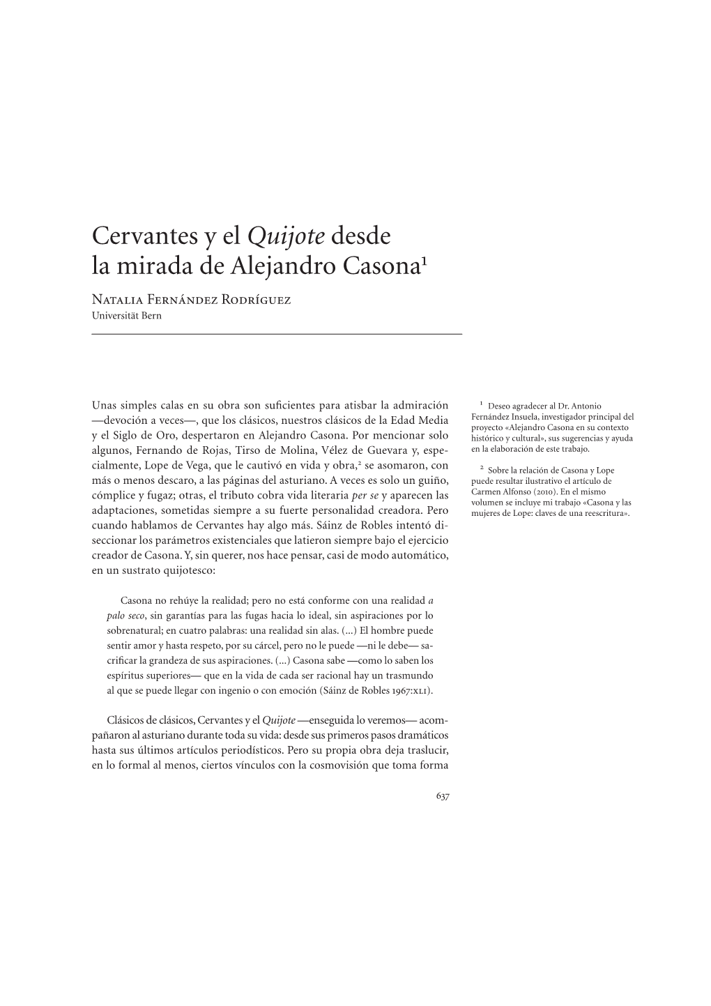 Cervantes Y El Quijote Desde La Mirada De Alejandro Casona1 Natalia Fernández Rodríguez Universität Bern