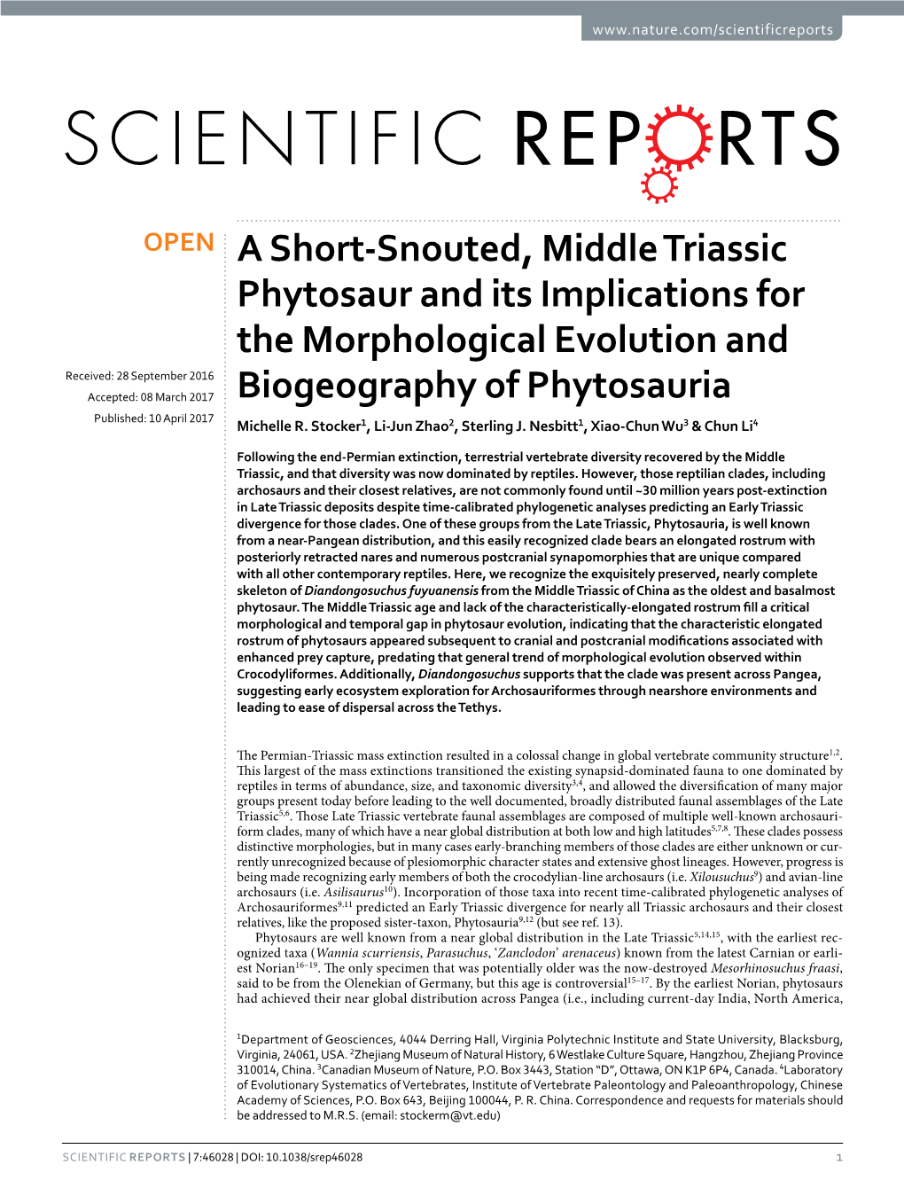 A Short-Snouted, Middle Triassic Phytosaur and Its Implications For