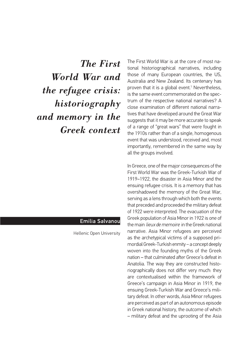 The First World War and the Refugee Crisis