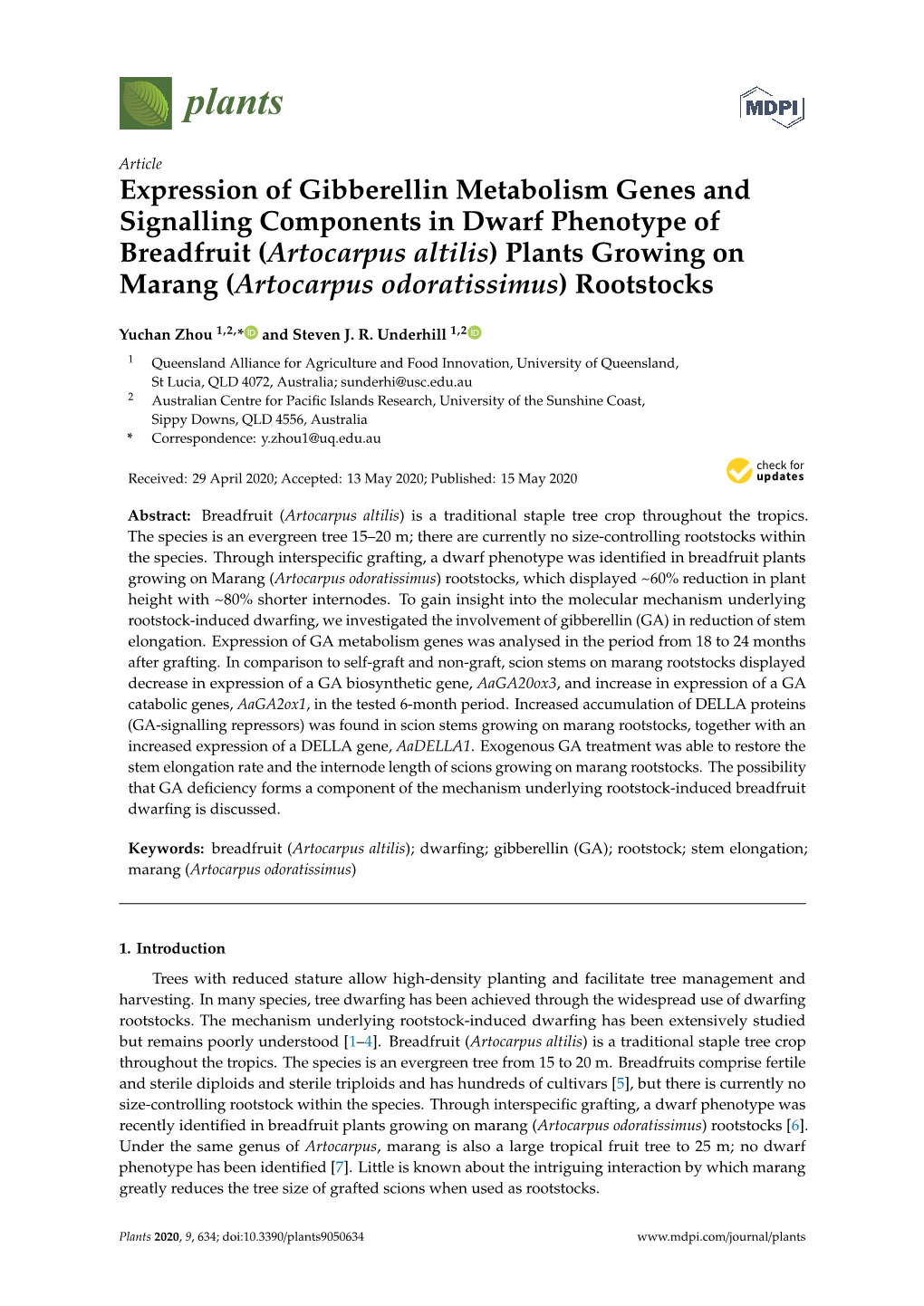 Expression of Gibberellin Metabolism Genes and Signalling