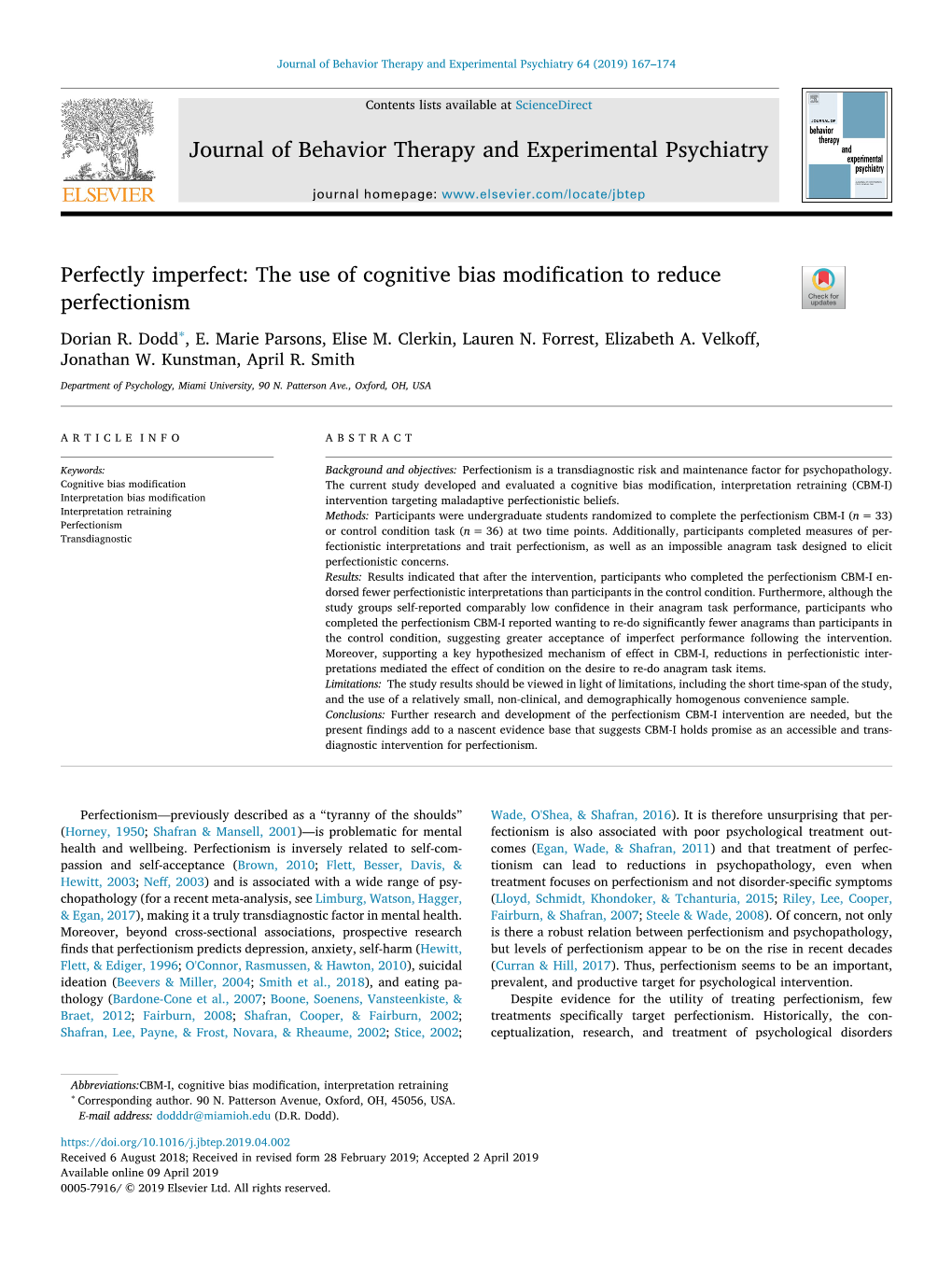 Perfectly Imperfect the Use of Cognitive Bias Modification to Reduce Perfectionism