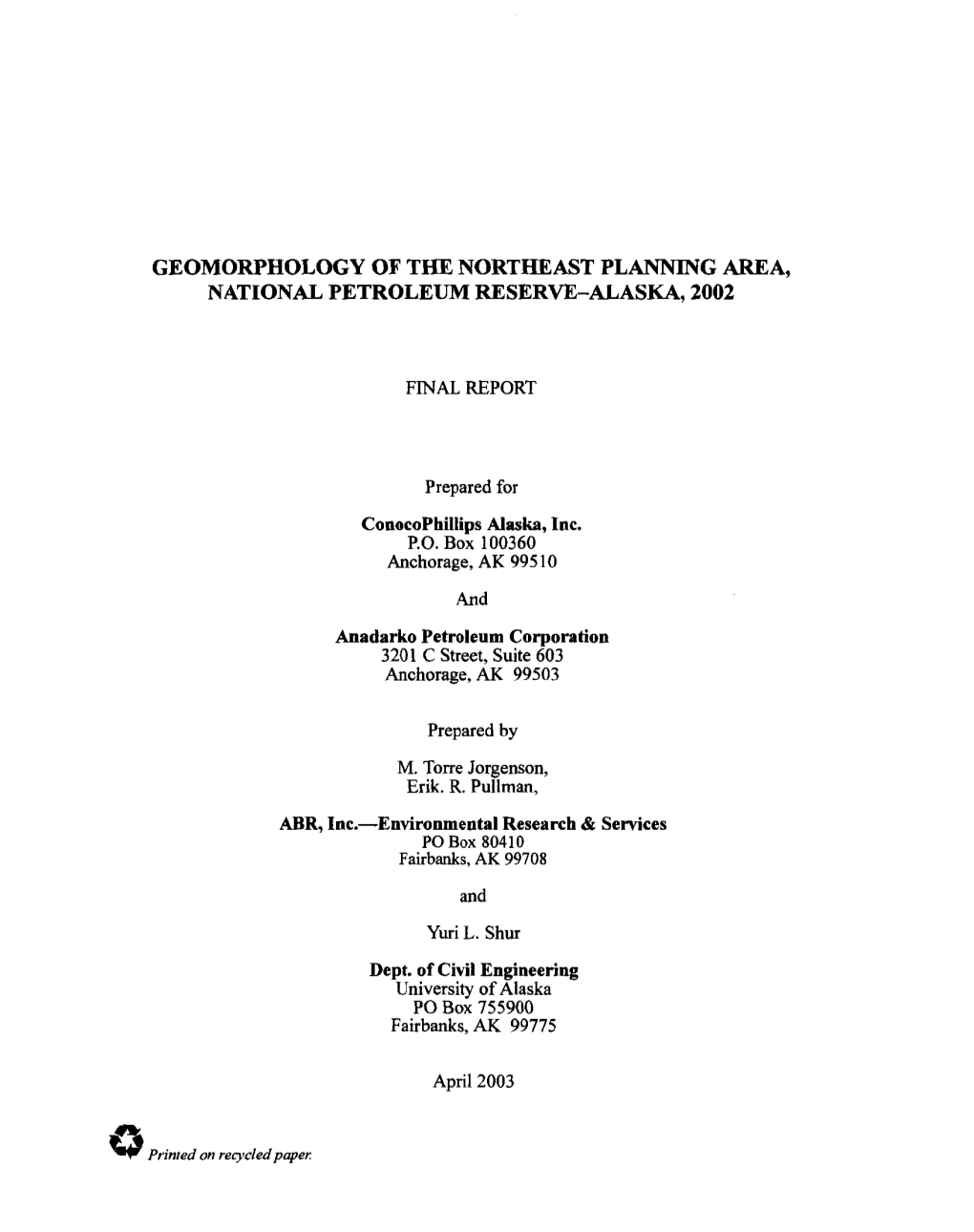 Geomorphology of the Northeast Planning Area, National Petroleum Reserve-Alaska