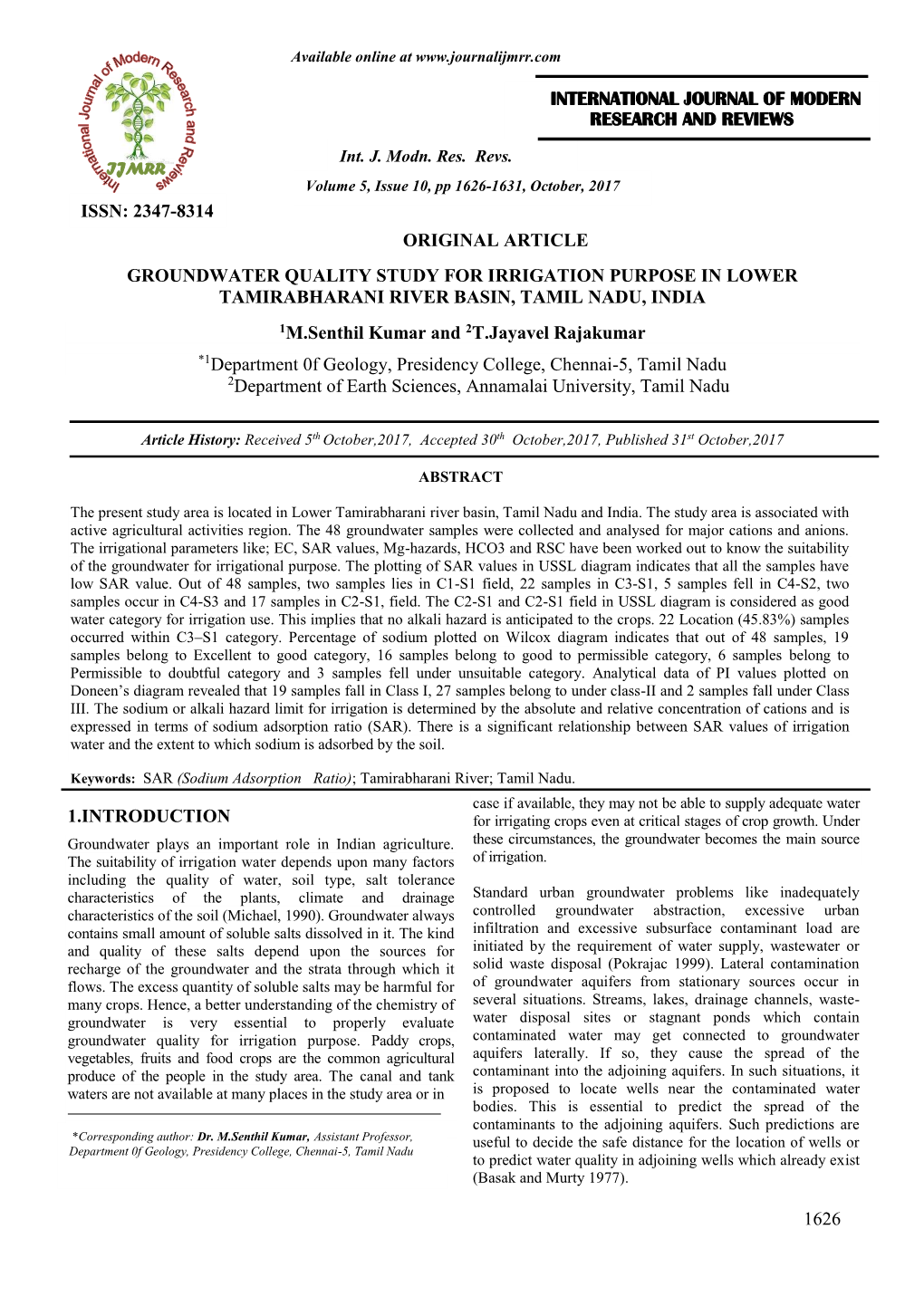 1626 Original Article Groundwater Quality Study