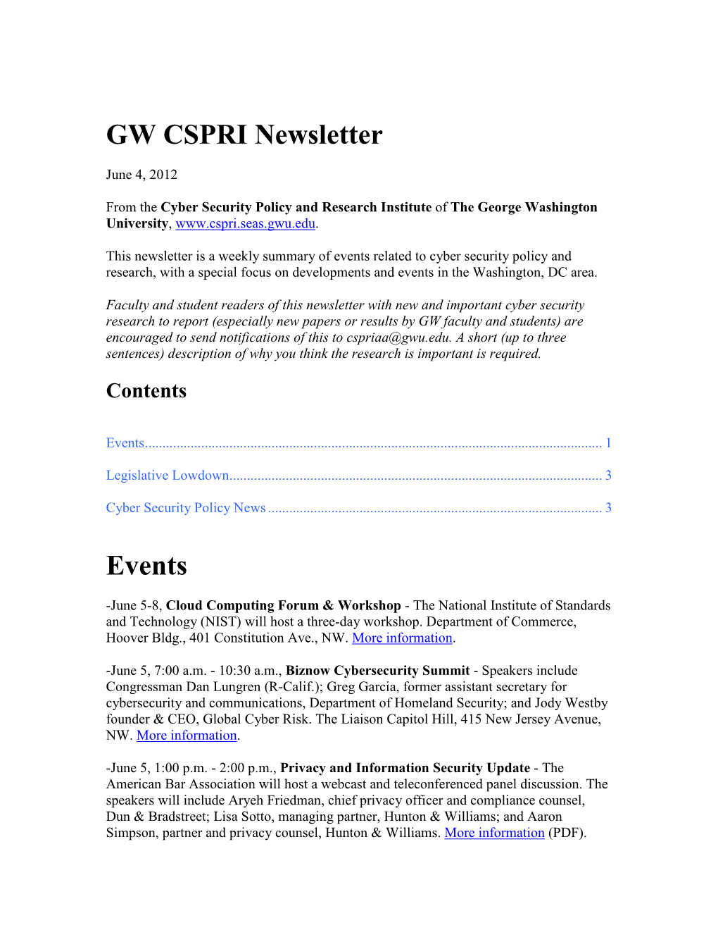 GW CSPRI Newsletter