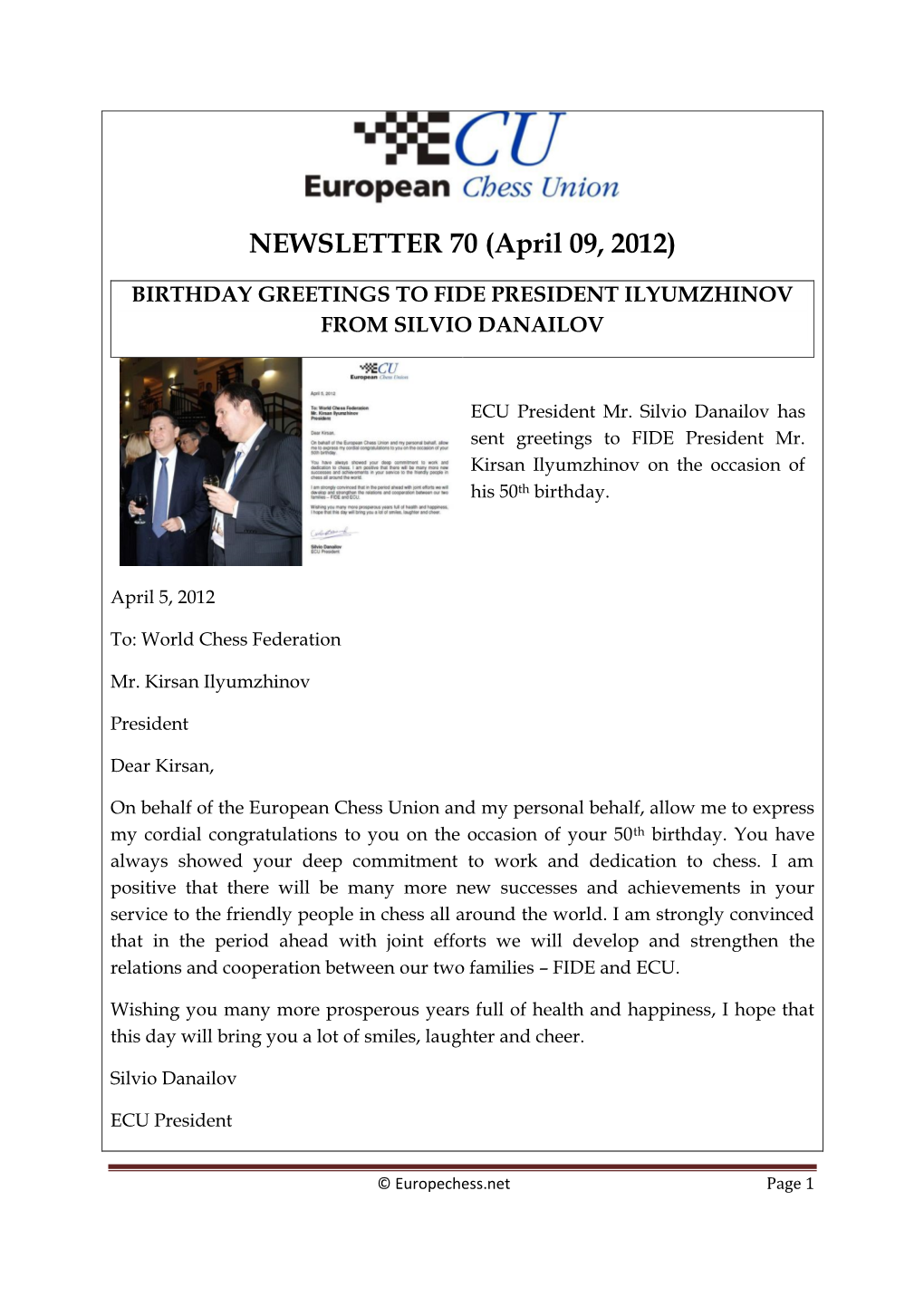 NEWSLETTER 70 (April 09, 2012)