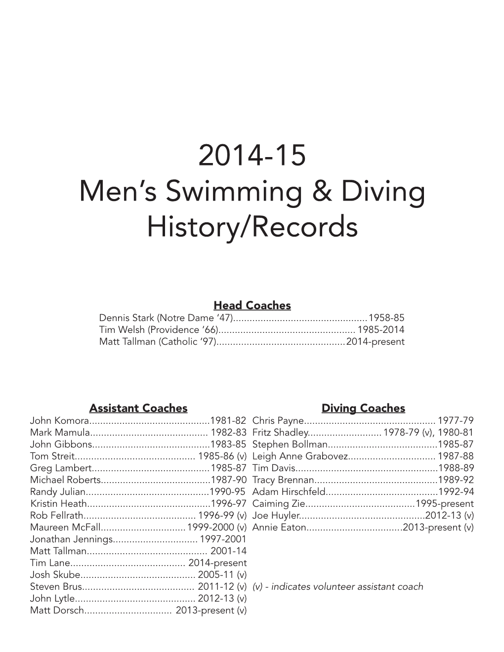 2014-15 Men's Swimming & Diving History/Records
