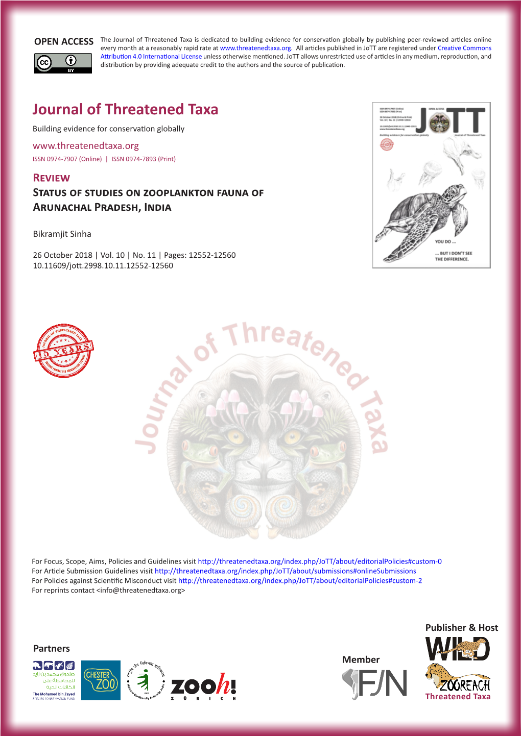 Status of Studies on Zooplankton Fauna of Arunachal Pradesh, India