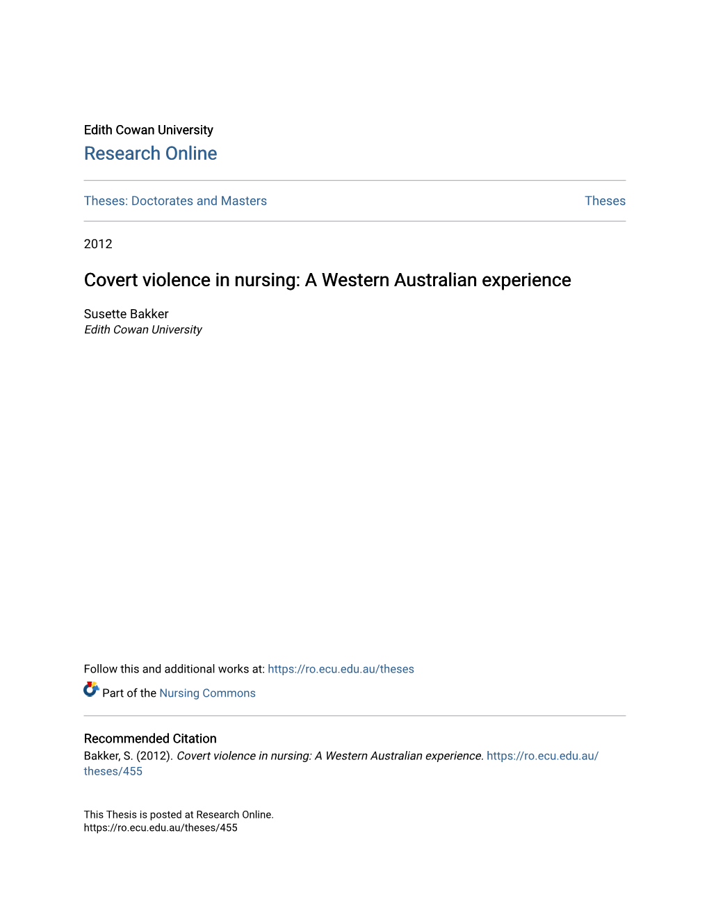 Covert Violence in Nursing: a Western Australian Experience