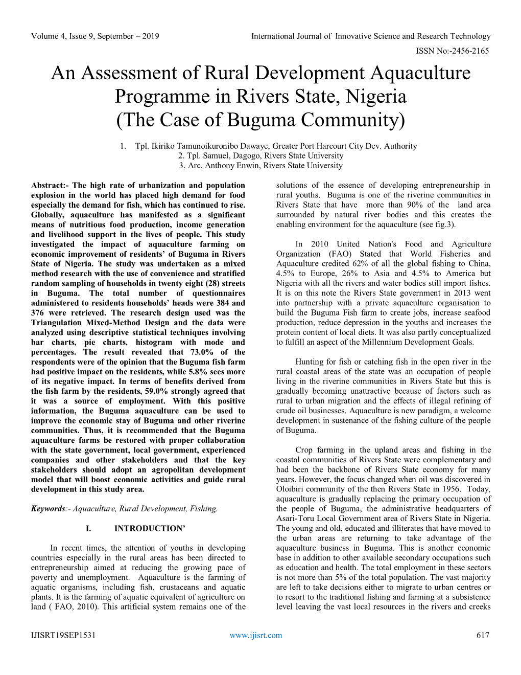 An Assessment of Rural Development Aquaculture Programme in Rivers State, Nigeria (The Case of Buguma Community)