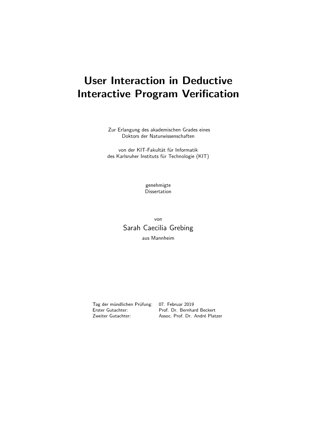 User Interaction in Deductive Interactive Program Verification