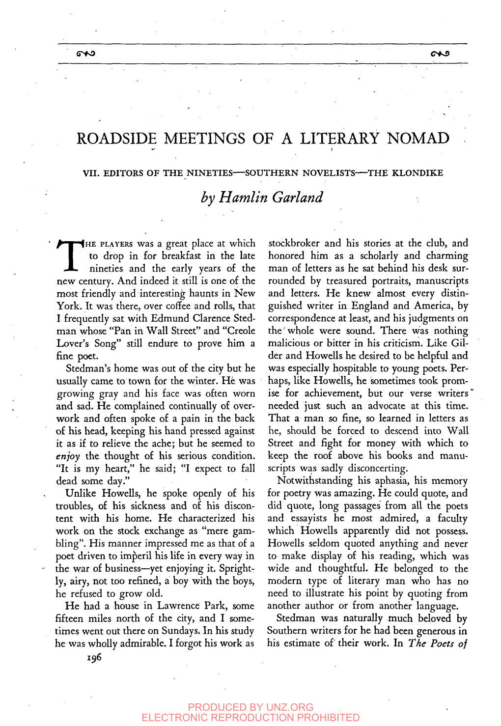 ROADSIDE MEETINGS of a LITERARY NOMAD by HAMLIN GARLAND 197