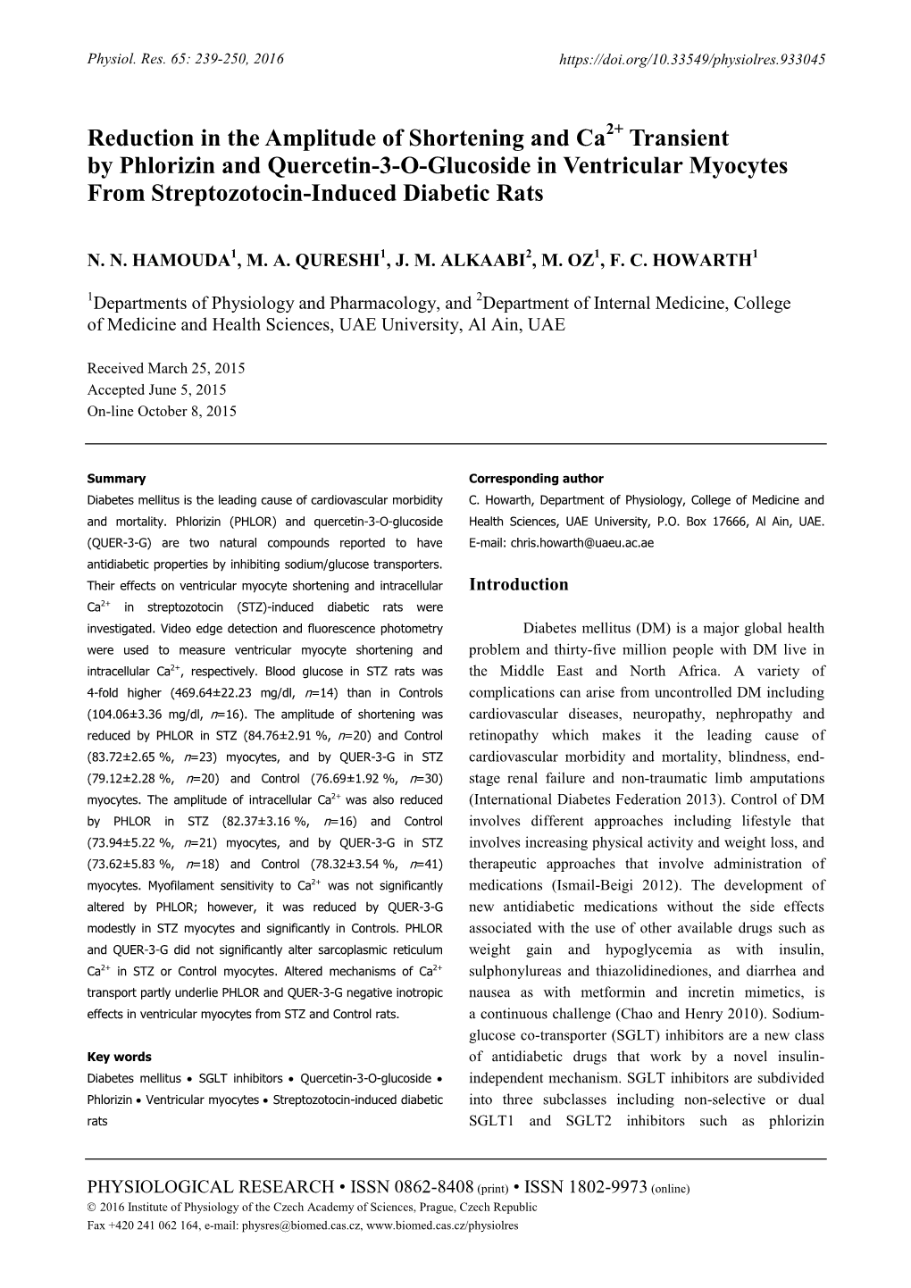 Reduction in the Amplitude of Shortening and Ca2+ Transient By