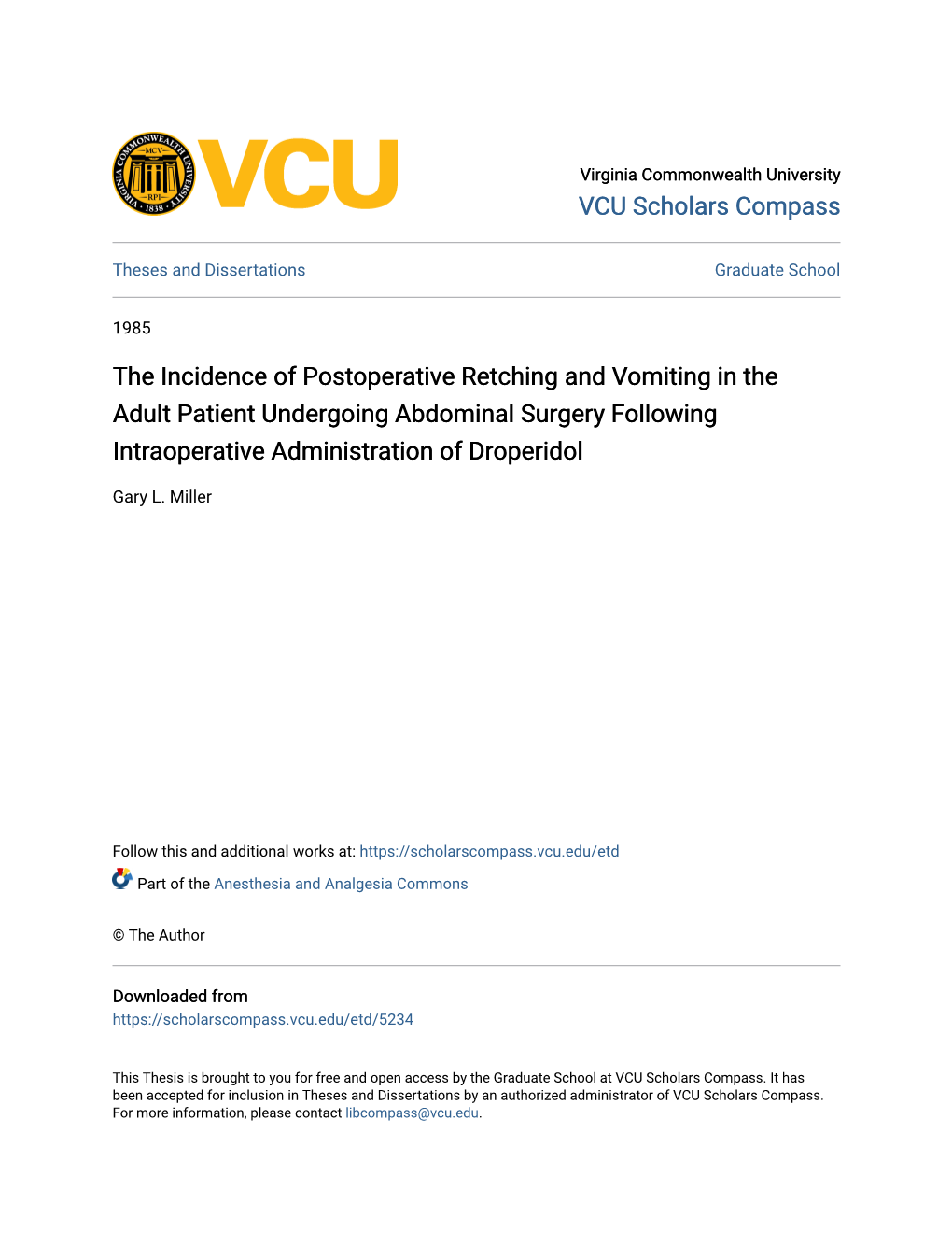 The Incidence of Postoperative Retching and Vomiting in the Adult Patient Undergoing Abdominal Surgery Following Intraoperative Administration of Droperidol