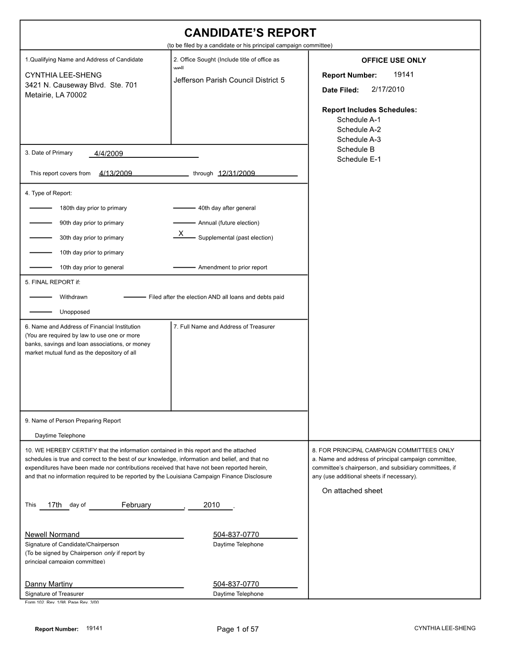 Candidate's Report