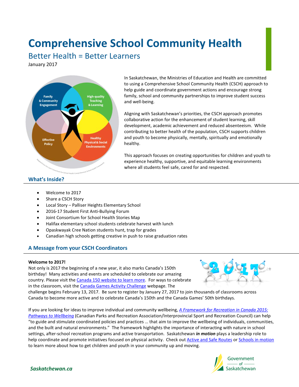 Comprehensive School Community Health Better Health = Better Learners January 2017