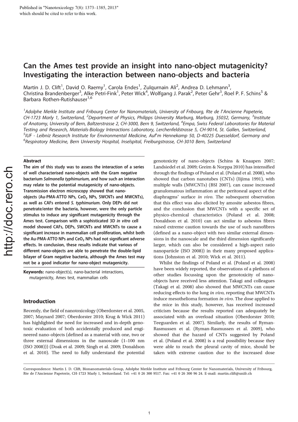 Can the Ames Test Provide an Insight Into Nano-Object Mutagenicity? Investigating the Interaction Between Nano-Objects and Bacteria