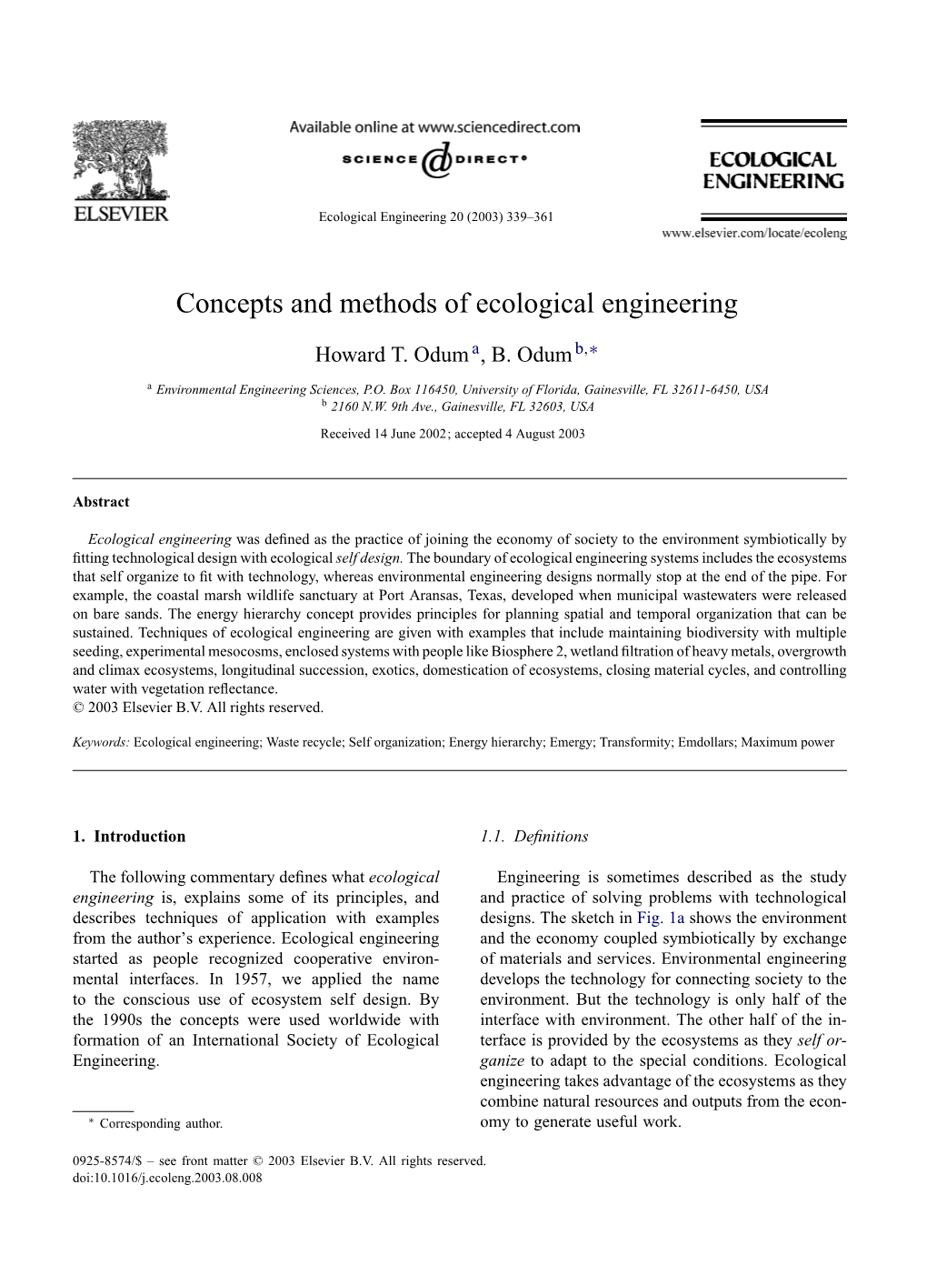 Concepts and Methods of Ecological Engineering