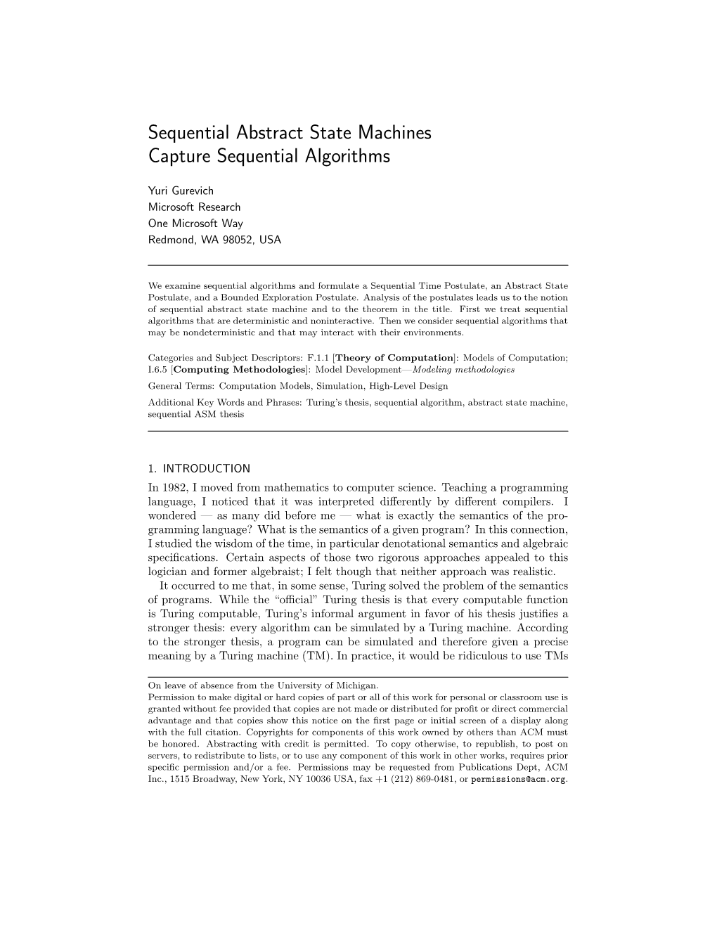 Sequential Abstract State Machines Capture Sequential Algorithms