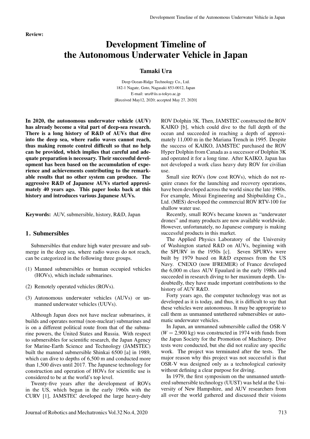 Development Timeline of the Autonomous Underwater Vehicle in Japan