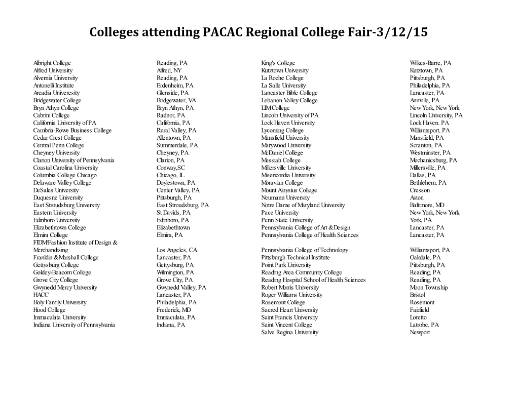 College Fair List