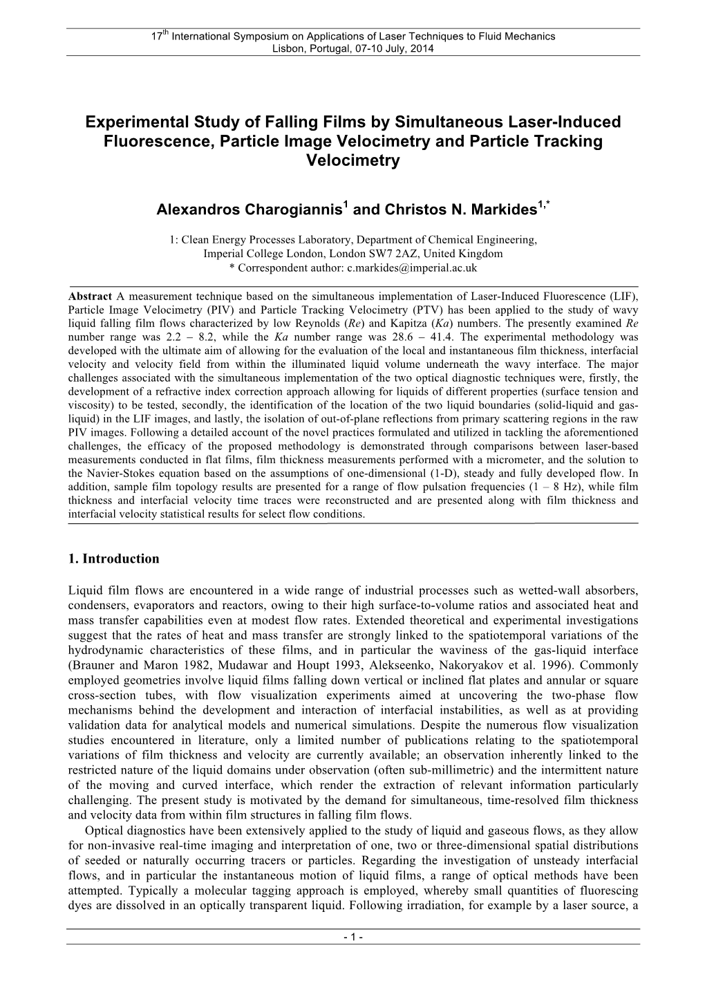 Experimental Study of Falling Films by Simultaneous Laser-Induced Fluorescence, Particle Image Velocimetry and Particle Tracking Velocimetry