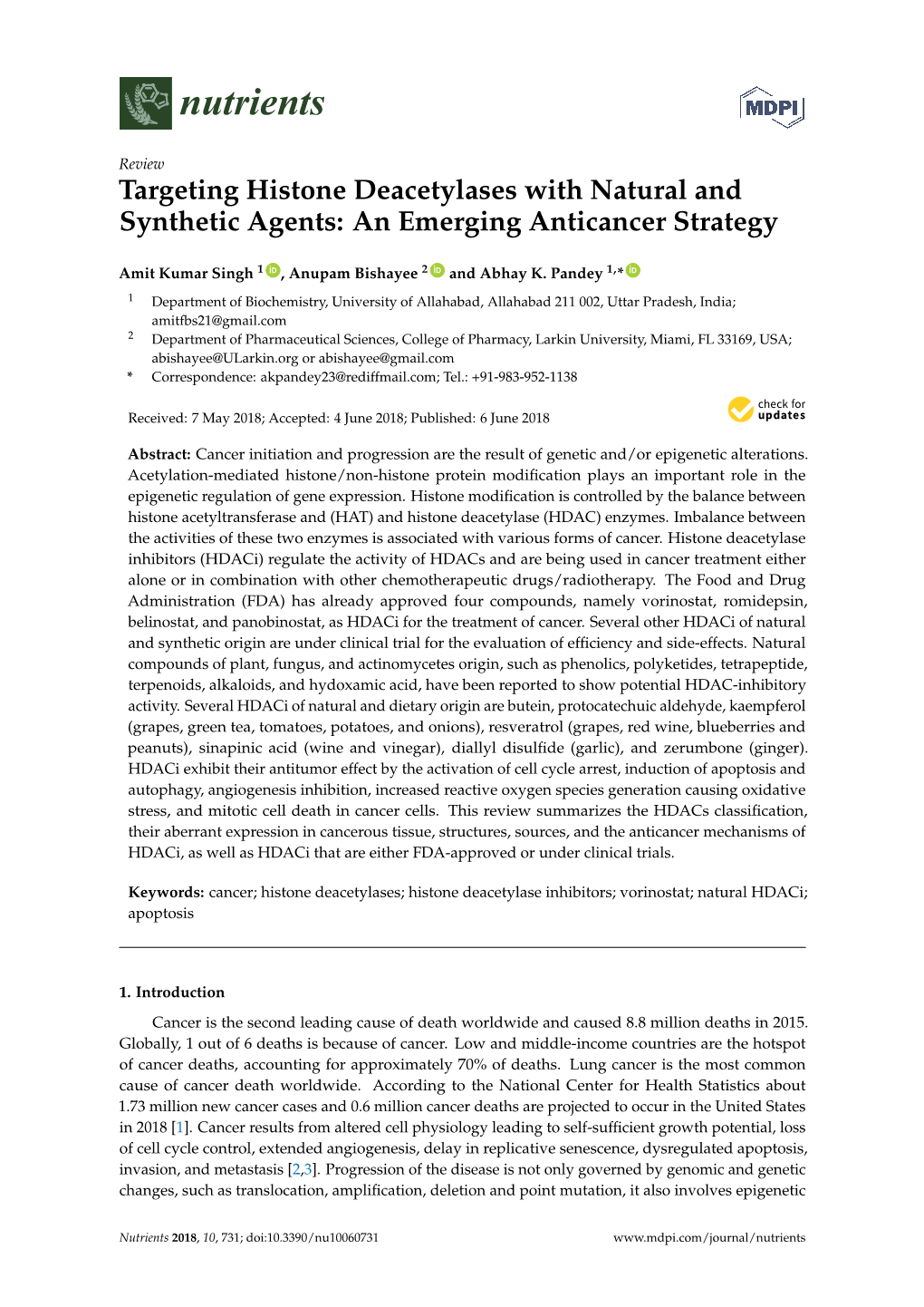 Targeting Histone Deacetylases with Natural and Synthetic Agents: an Emerging Anticancer Strategy