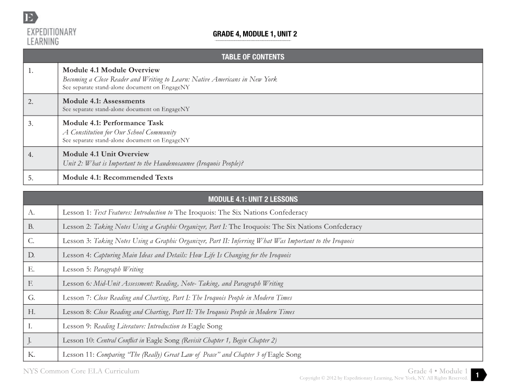 NYS Common Core ELA Curriculum Grade 4 • Module 1 Copyright © 2012 by Expeditionary Learning, New York, NY