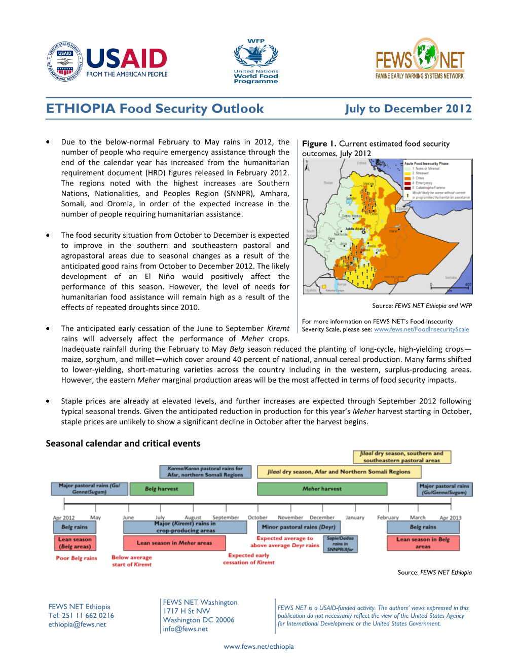 ETHIOPIA Food Security Outlook July to December 2012