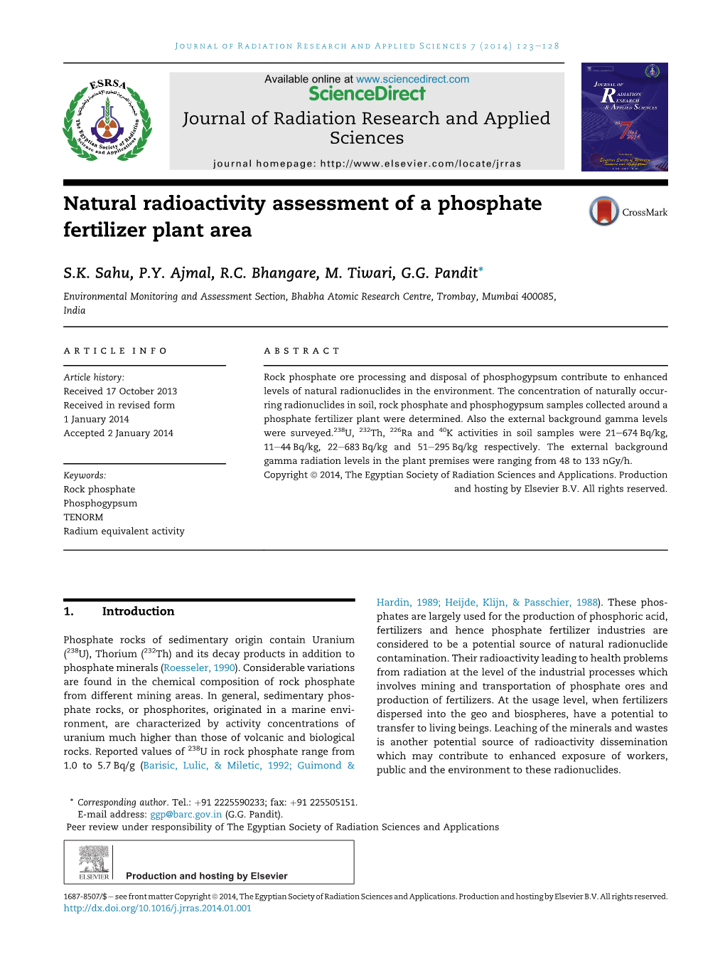 Natural Radioactivity Assessment of a Phosphate Fertilizer Plant Area