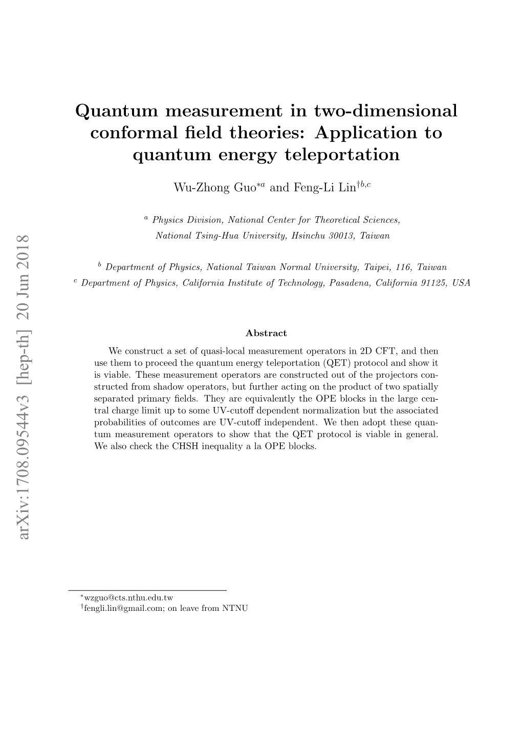 Quantum Measurement in Two-Dimensional Conformal Field