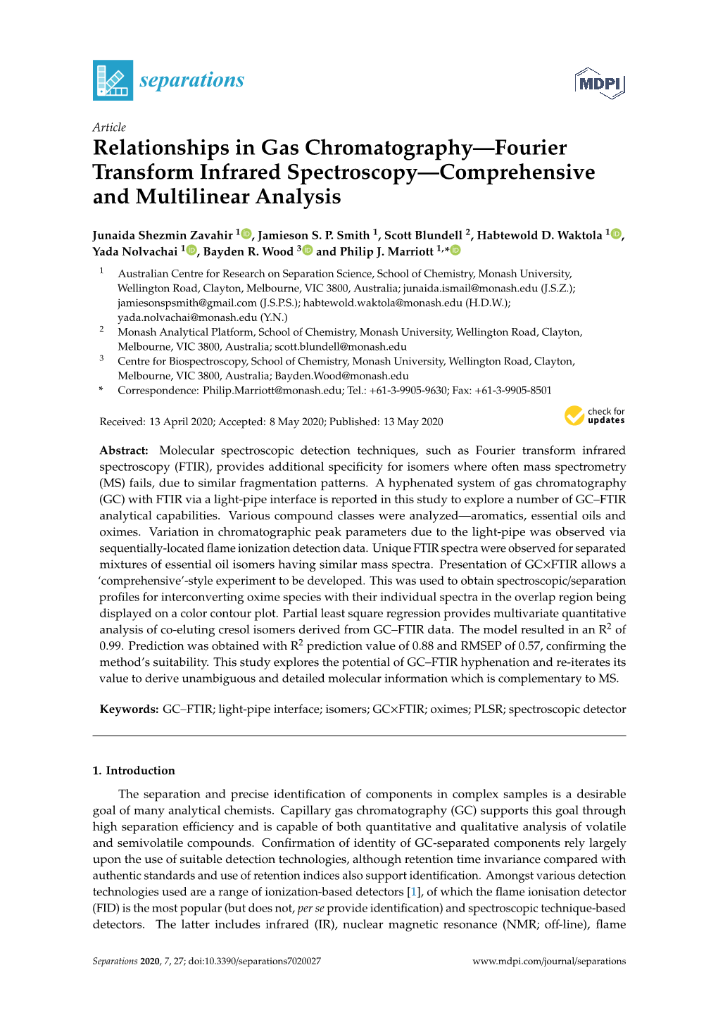 Relationships in Gas Chromatography—Fourier Transform Infrared Spectroscopy—Comprehensive and Multilinear Analysis