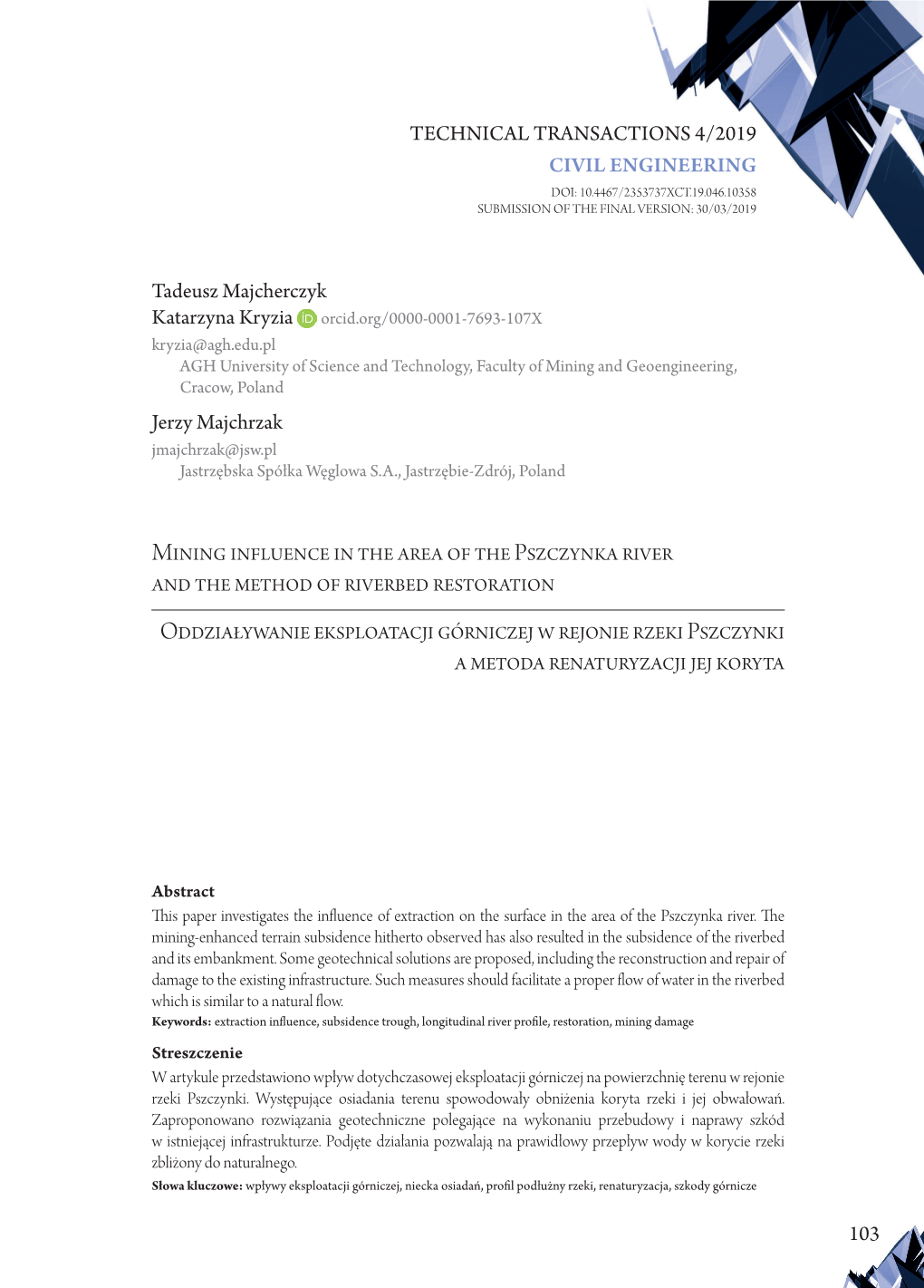 Mining Influence in the Area of the Pszczynka River and the Method Of