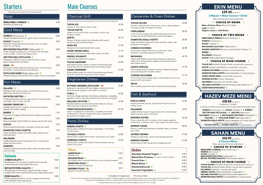 Hazev Restaurant Menus