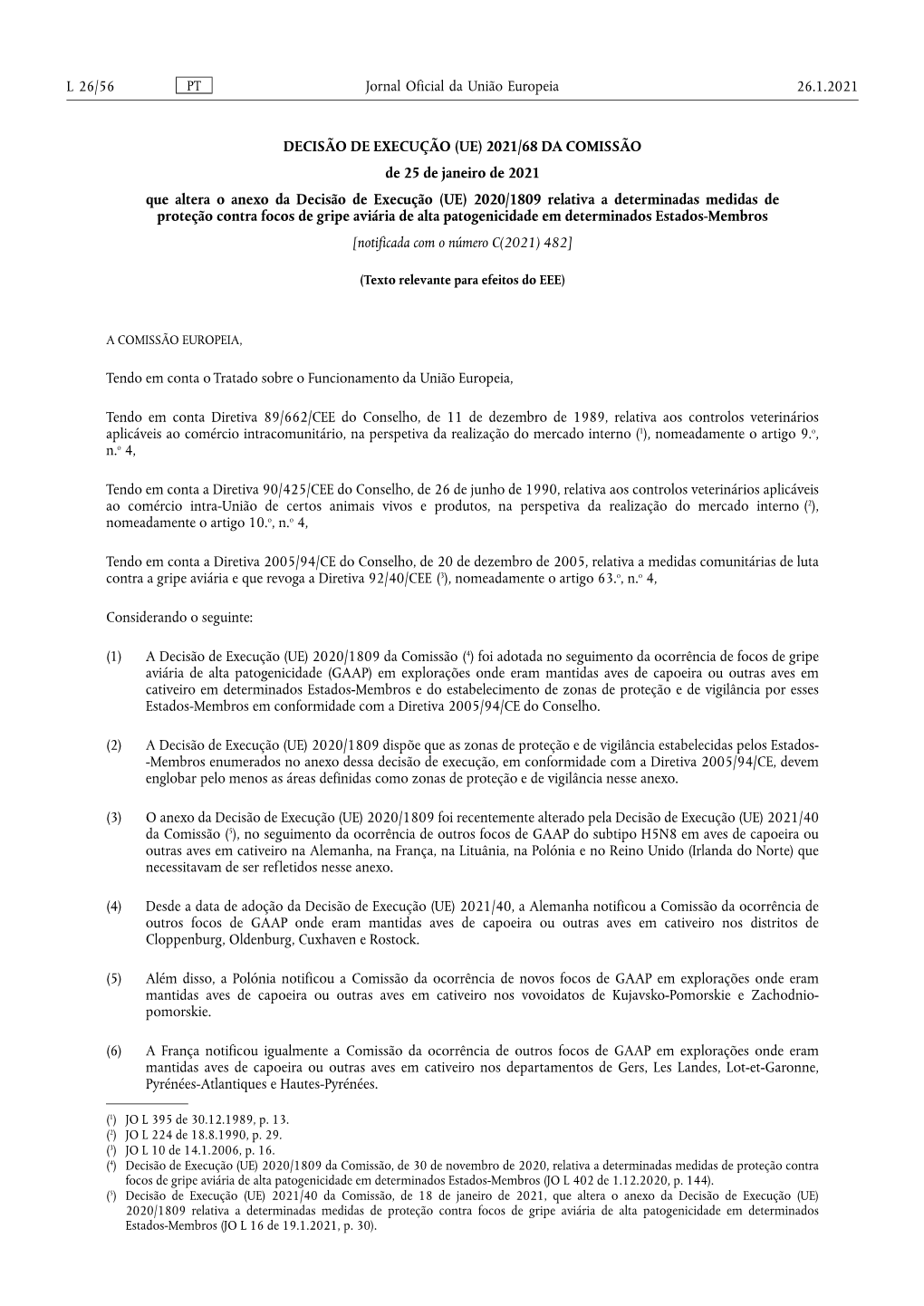 2021/68 DA COMISSÃO De 25 De Janeiro De 2021 Que