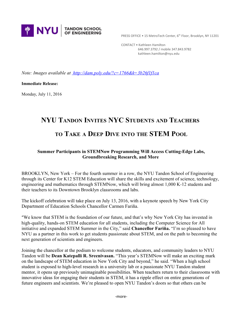 NYU Tandon Invites NYC Students and Teachers